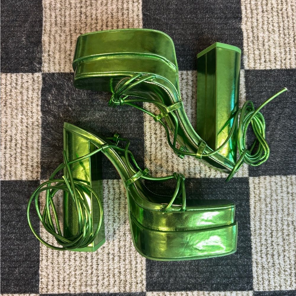 Dolls Kill Green Metallic Platform Shoes
